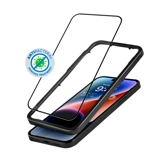 Szkło hartowane Crong Anti-Bacterial 3D Armour Glass Apple iPhone 14 Pro + ramka instalacyjna