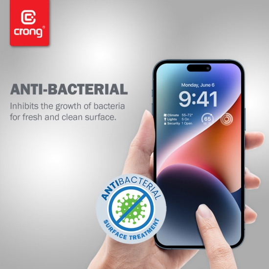 Szkło hartowane Crong Anti-Bacterial 3D Armour Glass Apple iPhone 14 Pro + ramka instalacyjna