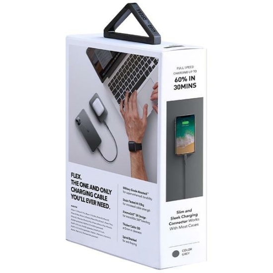 Kabel UNIQ Flex USB-C/Lightning 18W 30cm Nylon szary/charcoal grey
