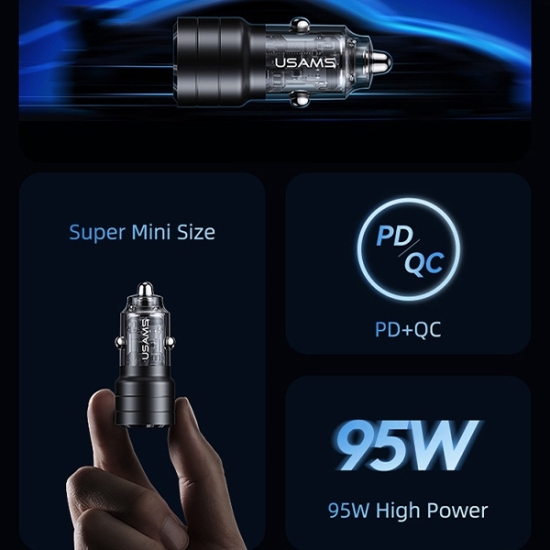 Ładowarka samochodowa USAMS C36 USB-A+USB-C 95W Fast Charge fioletowy/purple (US-CC176)