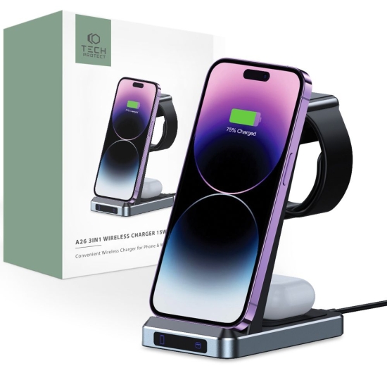 Ładowarka bezprzewodowa Tech-Protect QI15W-A26 3in1 Wireless Charger Black