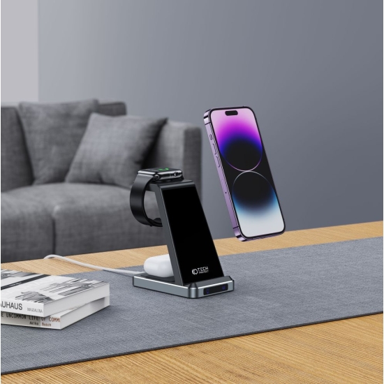 Ładowarka bezprzewodowa Tech-Protect QI15W-A26 3in1 Wireless Charger Black