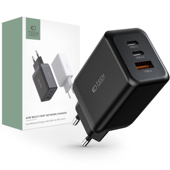 Ładowarka sieciowa Tech-Protect C65W 3-port Network Charger PD 65W QC 3.0 Black