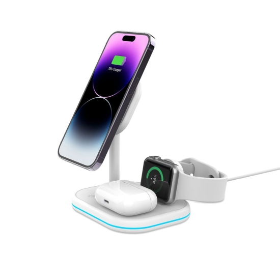 Ładowarka bezprzewodowa Tech-Protect QI15W-A27 3in1 Magnetic MagSafe Wireless Charger White