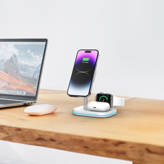 Ładowarka bezprzewodowa Tech-Protect QI15W-A27 3in1 Magnetic MagSafe Wireless Charger White