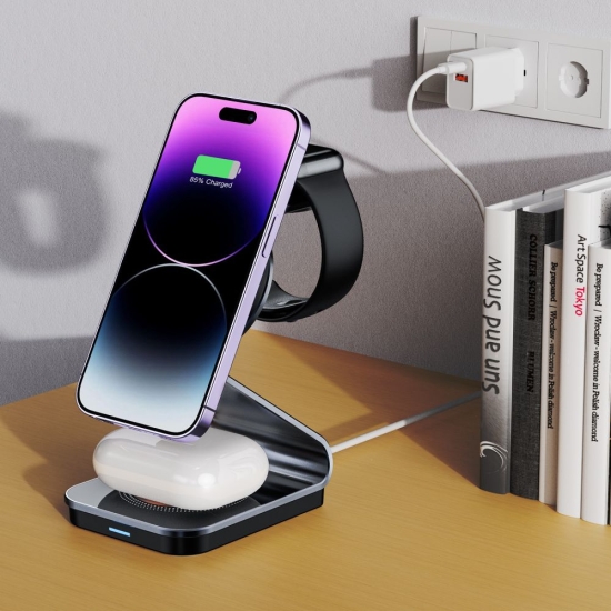 Ładowarka bezprzewodowa Tech-Protect Qi15W-A29 3in1 Magnetic MagSafe Wireless Charger Black