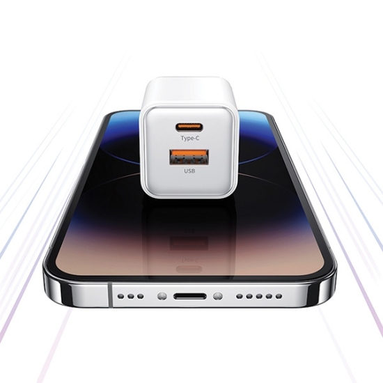 Ładowarka sieciowa USAMS US-CC189 1xUSB-A 18W+1xUSB-C 30W PD Fast Charging X-ron Series purpurowy/purple