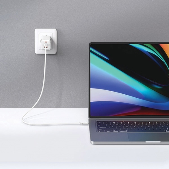 Ładowarka sieciowa USAMS CC180TC02 2xUSB-C+1xUSB-A 65W GaN PD+QC Fast Charging biały/white Sandru Series