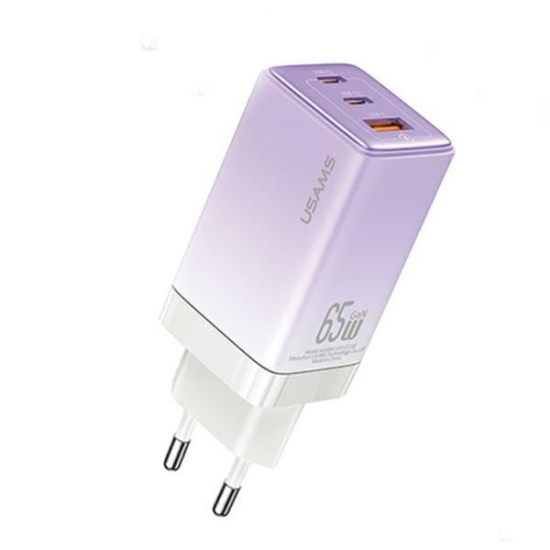 Ładowarka sieciowa USAMS CC180TC03 2xUSB-C+1xUSB-A 65W GaN PD+QC Fast Charging fioletowy/gradient purple Sandru Series