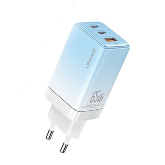 Ładowarka sieciowa USAMS CC180TC04 2xUSB-C+1xUSB-A 65W GaN PD+QC Fast Charging Sandru Series (US-CC180) niebieski/gradient blue