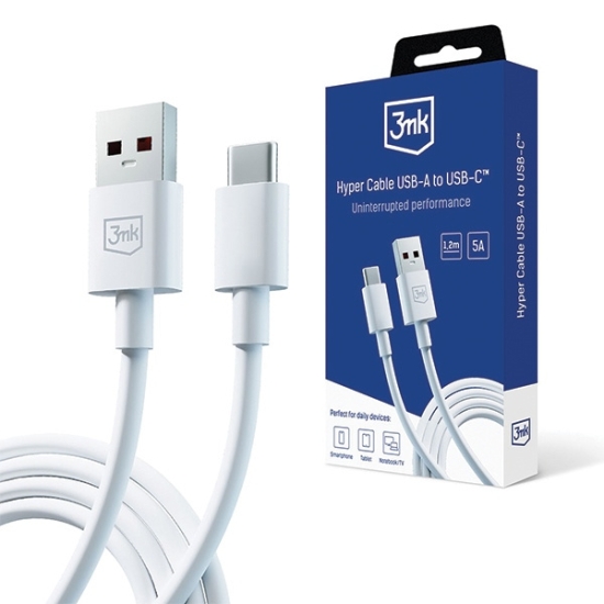 Kabel 3MK Hyper Cable USB-A / USB-C 5A 60W 1.2m biały/white