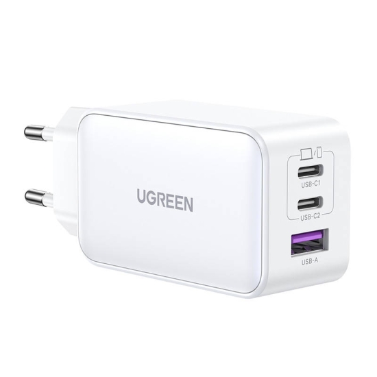 Ładowarka sieciowa UGREEN CD244 Nexode, 2xUSB-C, USB-A 3.0, PD3.0, QC4.0, GaN, 65W (biała)