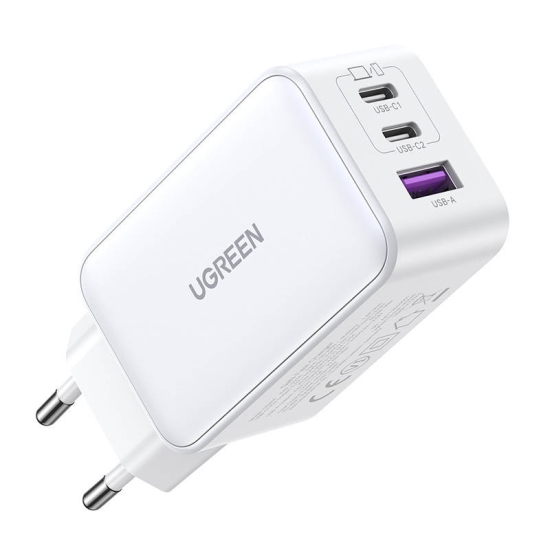 Ładowarka sieciowa UGREEN CD244 Nexode, 2xUSB-C, USB-A 3.0, PD3.0, QC4.0, GaN, 65W (biała)