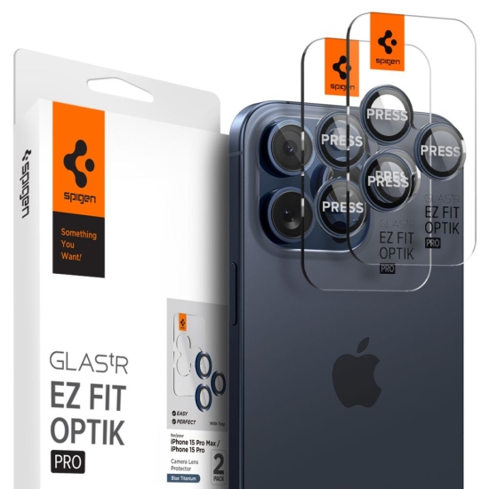 Szkło hartowane na aparat Spigen Optik.tr ez Fit Camera Protector Apple iPhone 14 Pro / Max / 15 Pro / Max / 16 Pro / Max / 17 Pro / Max Blue Titanium