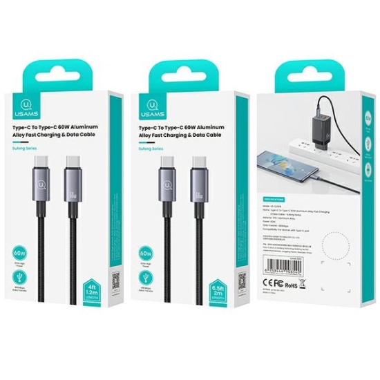 Kabel USAMS US-SJ661 USB-C / USB-C 60W 1,2m Fast Charging stalowy/tarnish