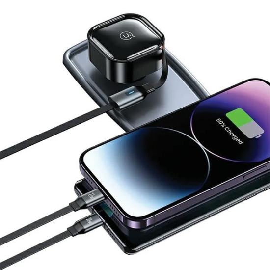 Ładowarka samochodowa USAMS C41 ze zwijanym kablem 2xUSB-C PD 30W Fast Charge czarny/black