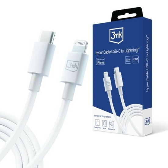 Kabel 3MK Hyper USB-C / Lightning 20W 1.2m Biały/White