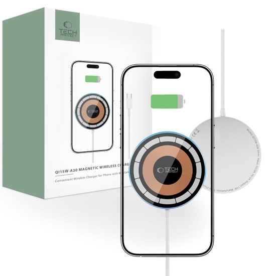 Ładowarka bezprzewodowa Tech-Protect QI15W-A30 Magnetic Magsafe Wireless Charger Silver