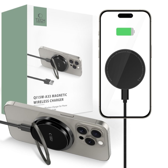 Ładowarka bezprzewodowa Tech-Protect QI15W-A33 Magnetic MagSafe Wireless Charger Black
