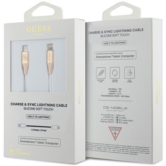 Kabel Guess GUCLLALRGDD USB-C / Lightning 1.5m Fast Charging Ebossed Logo złoty/light gold