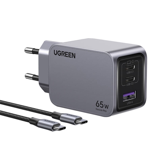 Ładowarka sieciowa UGREEN Nexode Pro USB-A, 2xUSB-C 65W + kabel USB-C / USB-C 1.5m czarna