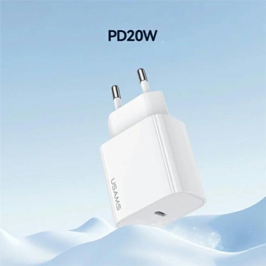 Ładowarka sieciowa USAMS T65 US-CC226 USB-C PD 20W Fast Charging + kabel USB-C / Lightning 30W biały/white
