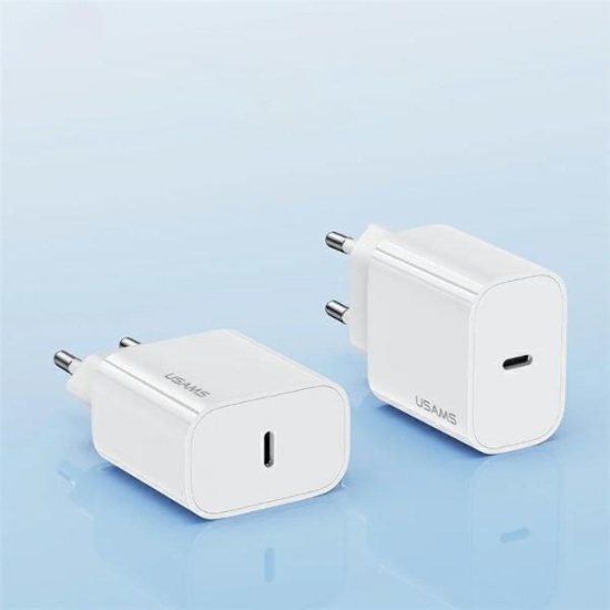 Ładowarka sieciowa USAMS T65 US-CC226 USB-C PD 20W Fast Charging + kabel USB-C / Lightning 30W biały/white