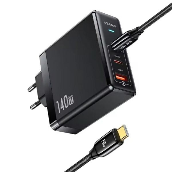 Ładowarka sieciowa USAMS US-CC168 USB-A, 2xUSB-C T52 PD 140W Fast Charging + kabel USB-C / USB-C 240W czarny/black