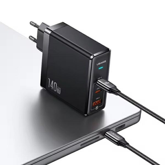 Ładowarka sieciowa USAMS US-CC168 USB-A, 2xUSB-C T52 PD 140W Fast Charging + kabel USB-C / USB-C 240W czarny/black