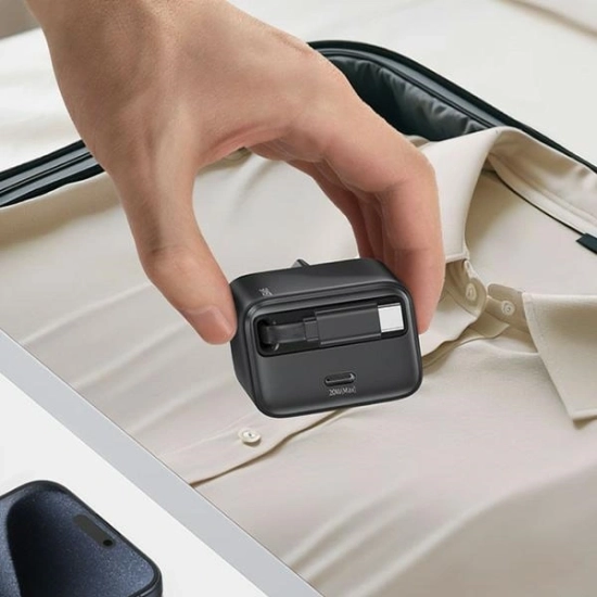 Ładowarka sieciowa USAMS USB-C + zwijany kabel USB-C PD+QC 20W Gan Fast Charging czarny YC Series