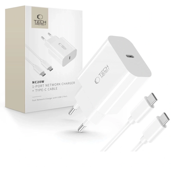 Ładowarka sieciowa Tech-Protect NC20W 1-port USB-C Network Charger PD20W + USB-C / USB-C Cable White