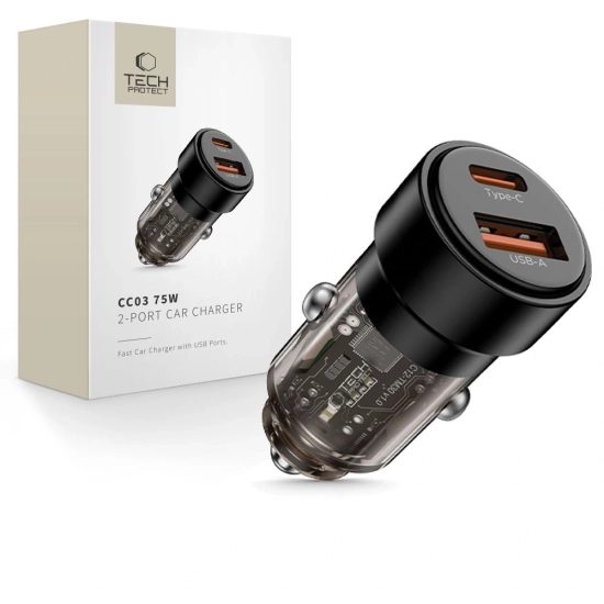 Ładowarka samochodowa Tech-Protect CC03 2-port Car Charger USB-A, USB-C PD 75W Black