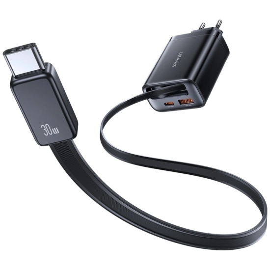 Ładowarka sieciowa USAMS Xiang Series CC296 30W USB-A, USB-C + kabel USB-C czarny