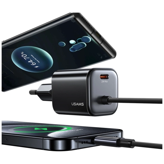 Ładowarka sieciowa USAMS JC Series CC261 20W GaN Mini Fast Charger 2xUSB-C czarny
