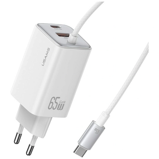Ładowarka sieciowa USAMS JC Series CC266 65W GaN Fast Charger USB-A, 2xUSB-C biały