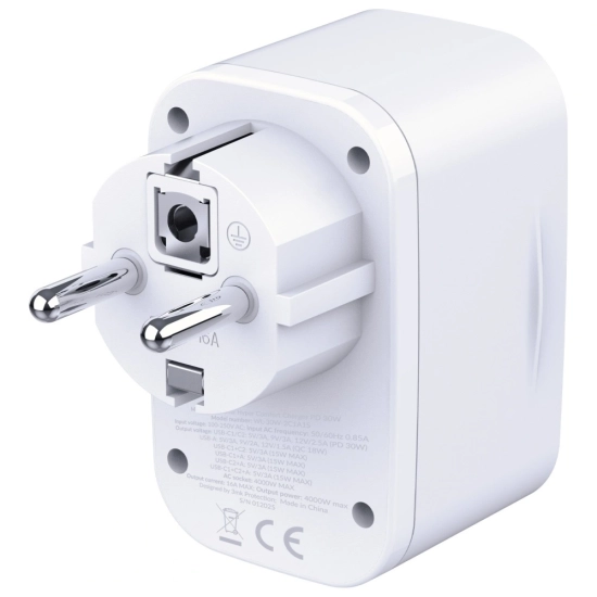 Adapter sieciowy 3MK Hyper Comfort Charger 30W AC, USB-A, 2xUSB-C PD QC3.0 biały