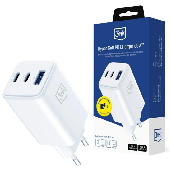 Ładowarka sieciowa 3MK Hyper GaN Charger 65W USB-A, 2xUSB-C PD QC4+ biały