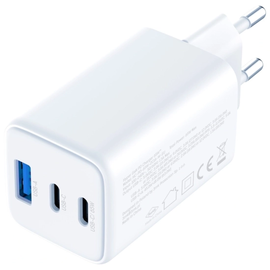 Ładowarka sieciowa 3MK Hyper GaN Charger 65W USB-A, 2xUSB-C PD QC4+ biały