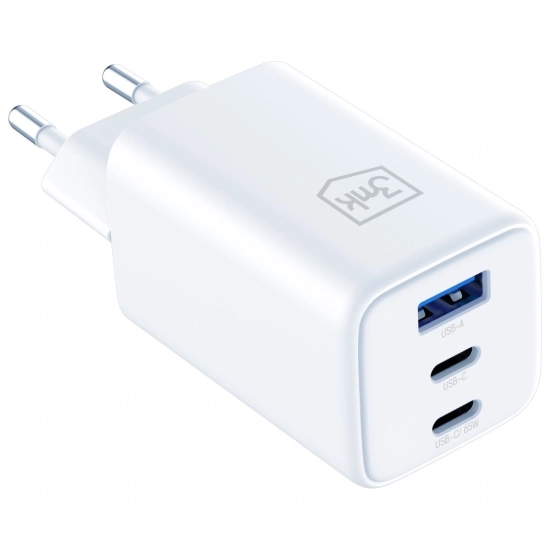 Ładowarka sieciowa 3MK Hyper GaN Charger 65W USB-A, 2xUSB-C PD QC4+ biały