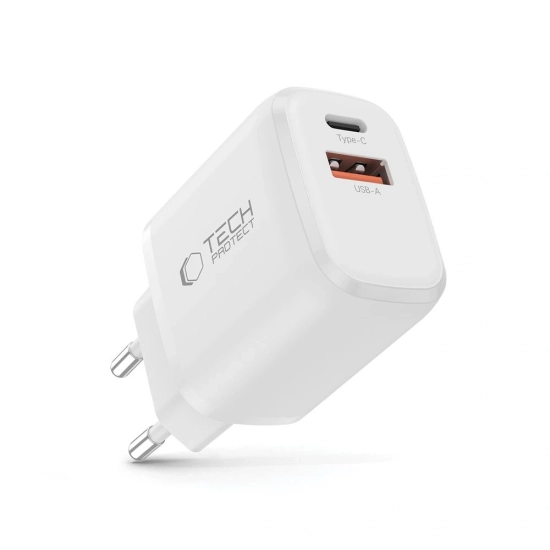 Ładowarka sieciowa Tech-Protect NCA30 USB-A, USB-C Network Charger PD 30W / QC3.0 White