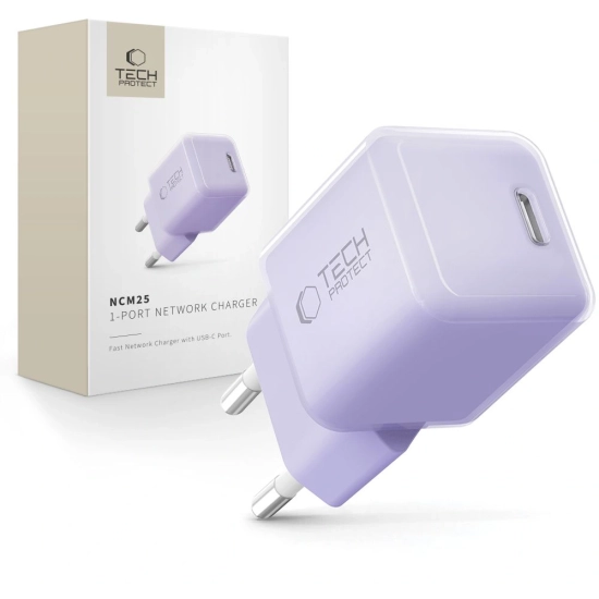 Ładowarka sieciowa Tech-Protect NCM25 USB-C Network Charger PD 25W Baby Purple