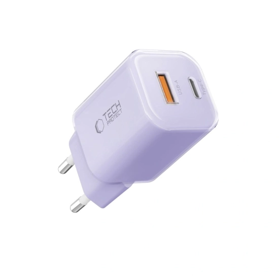 Ładowarka sieciowa Tech-Protect NCM33 USB-A, USB-C Network Charger PD 33W / QC3.0 Baby Purple
