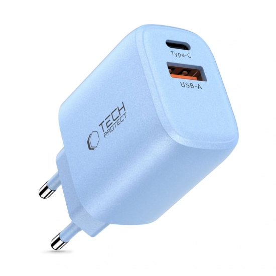 Ładowarka sieciowa Tech-Protect NCA20 USB-A, USB-C Network Charger PD 20W / QC3.0 Baby Blue