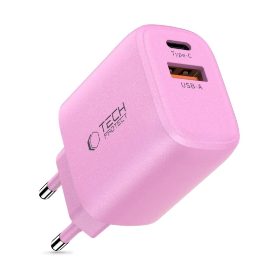 Ładowarka sieciowa Tech-Protect NCA30 USB-A, USB-C Network Charger PD 30W / QC3.0 Baby Pink