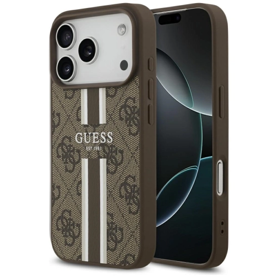 Etui Guess 4G Printed Stripes MagSafe do Apple iPhone 17 Pro brązowy
