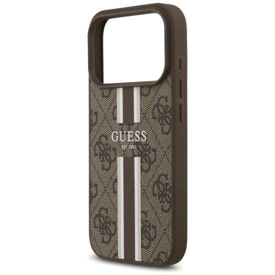 Etui Guess 4G Printed Stripes MagSafe do Apple iPhone 17 Pro brązowy