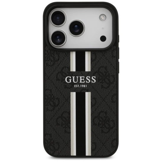 Etui Guess 4G Printed Stripes MagSafe do Apple iPhone 17 Pro czarny