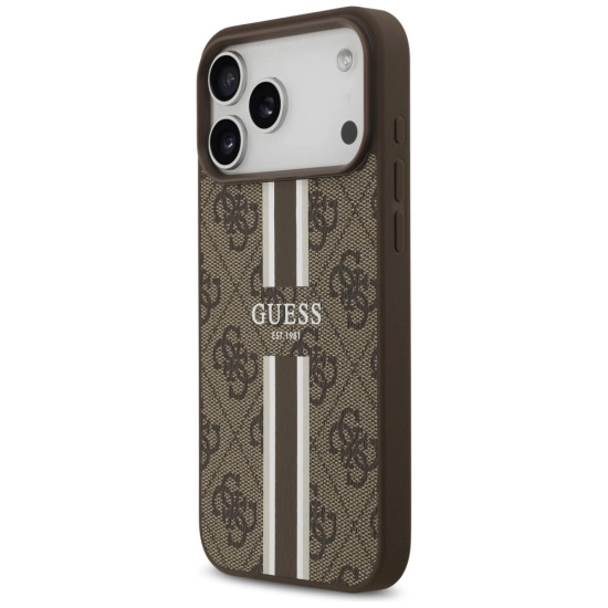 Etui Guess 4G Printed Stripes MagSafe do Apple iPhone 17 Pro Max brązowy