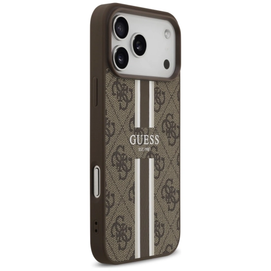 Etui Guess 4G Printed Stripes MagSafe do Apple iPhone 17 Pro Max brązowy