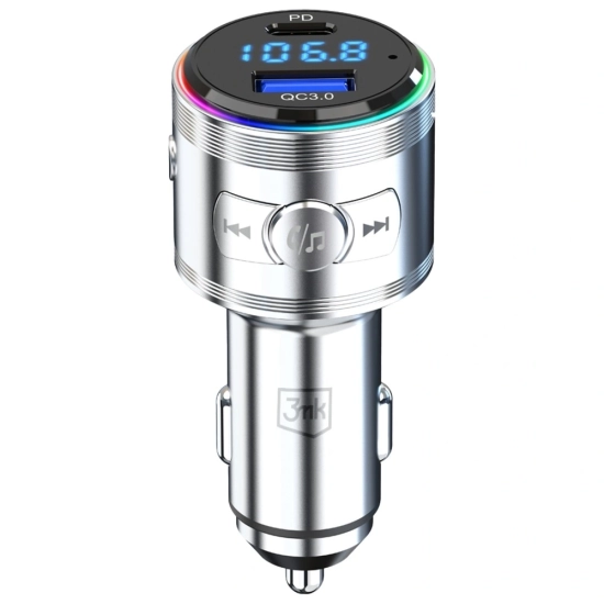 Ładowarka samochodowa 3MK Hyper Car Power Transmitter 48W QC PD PPS USB-C / USB-A z transmiterem audio srebrny